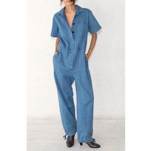 Mara Hoffman Denim Short-Sleeve Lee Jumpsuit
